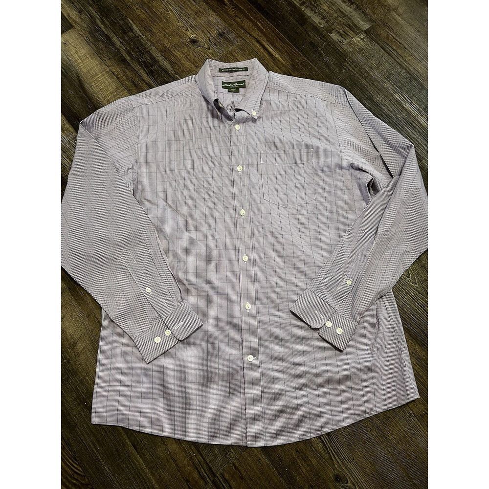 Eddie Bauer Relax Fit Wrinkle Resist LS Stripe Button Down Shirt Men Large